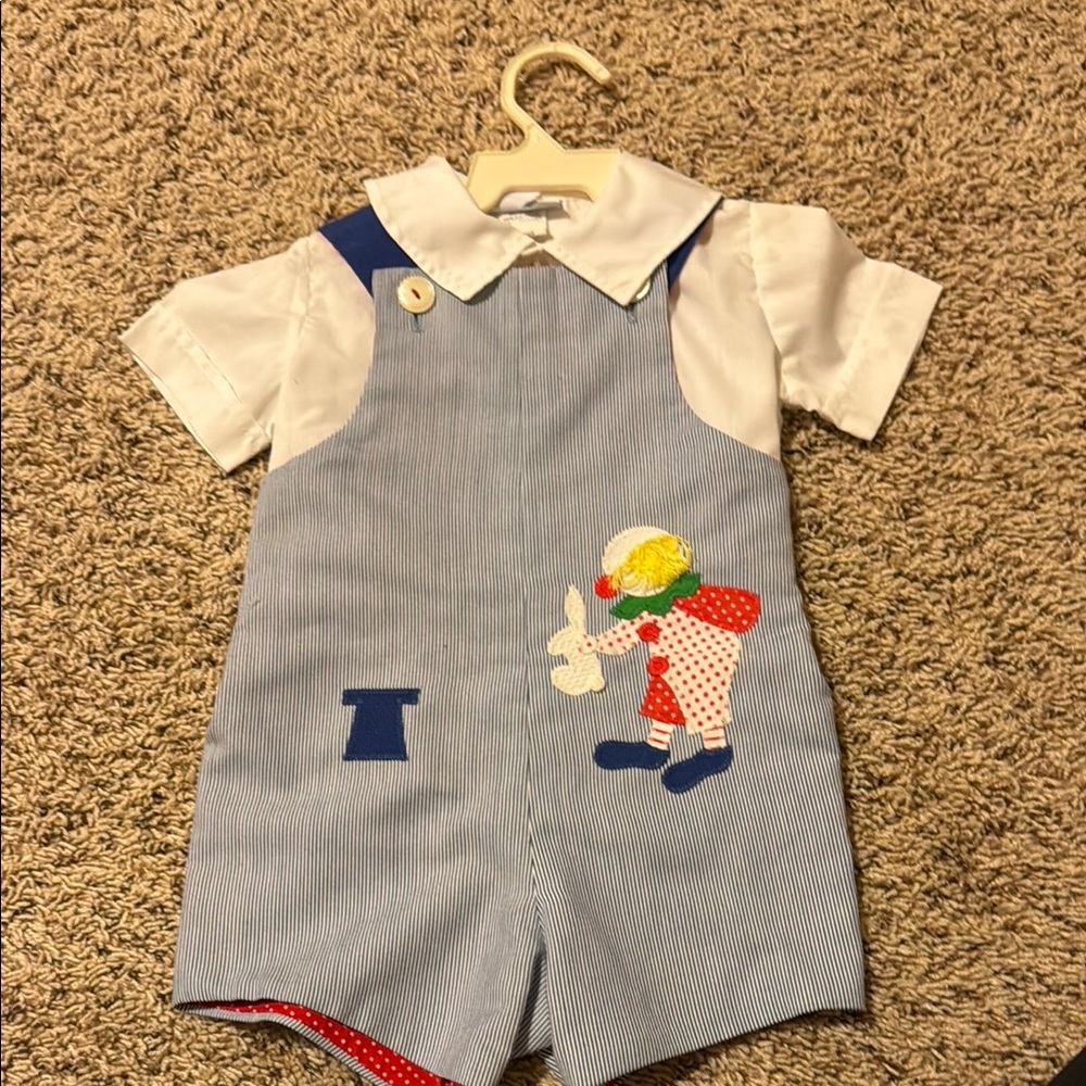 Adorable Blue and White Baby Romper with Clown Design